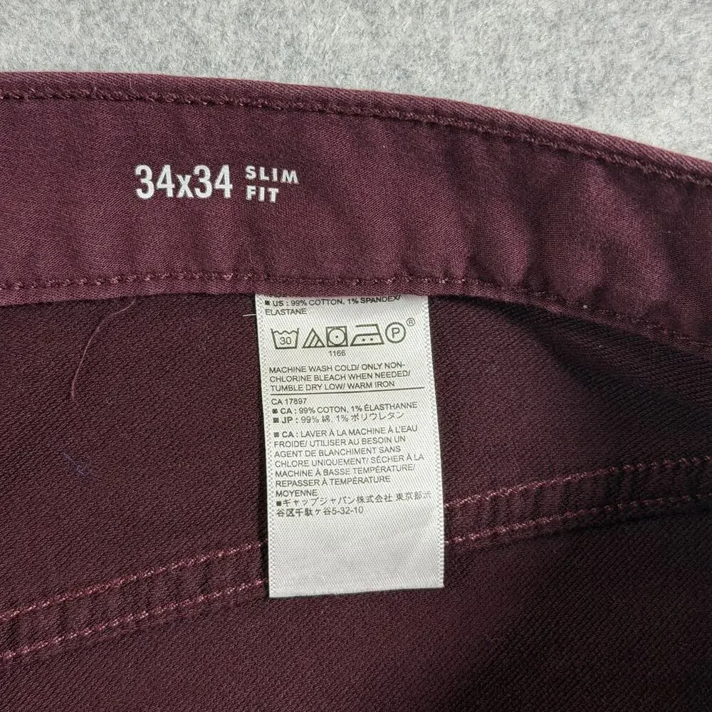 Banana Republic Travel Jeans Mens 34x34 Wine Burgundy Slim Stretch Denim Pants